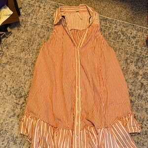 Free People Orange Striped Sleeveless Blouse